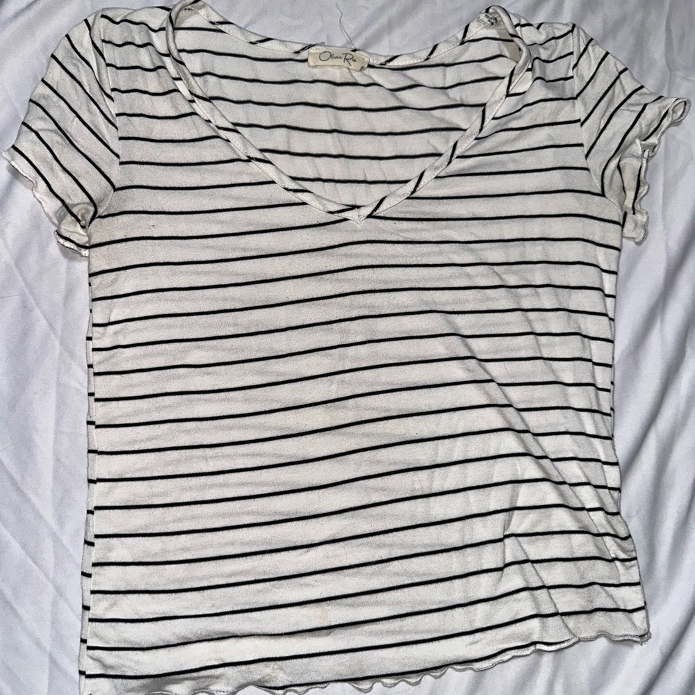 Olivia Rae Black and White Striped Short Sleeve Tee